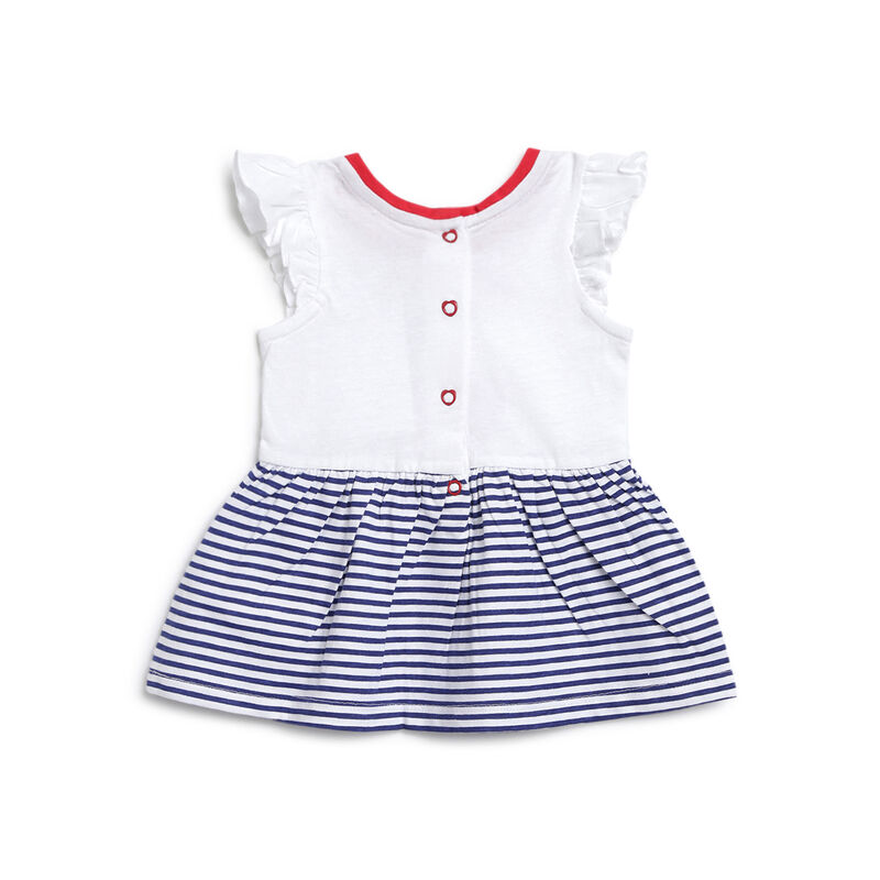 Girls White & Blue Striped Short Sleeve Dress image number null